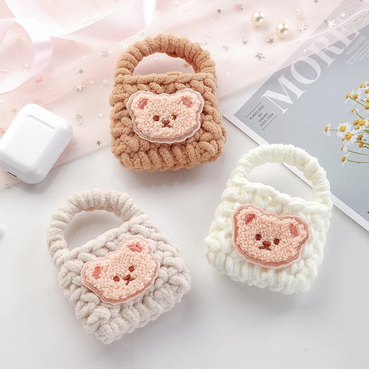 Cute Handmade Crochet Teddy Bear Earphone Headphone Case Storage Bag for AirPods