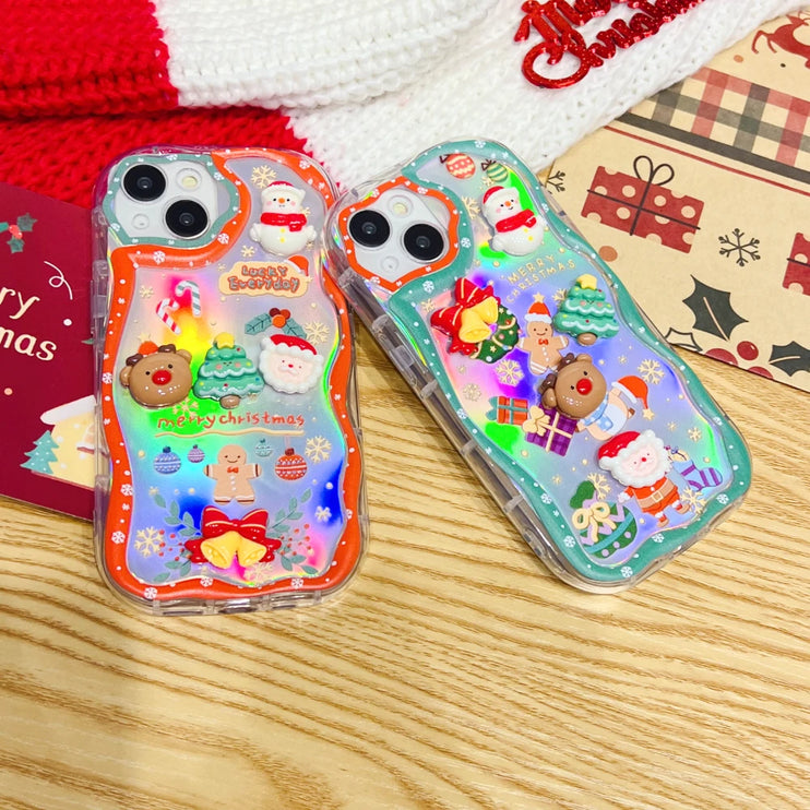 Sparkle Glitter 3D Christmas Holiday Santa Snowman Elk Phone Case Cover iPhone