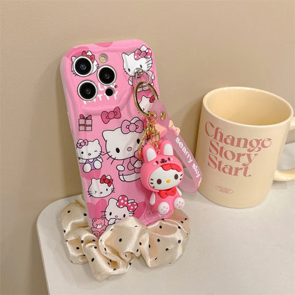 Adorable 3D Sanrio Kuromi My Melody Wavy Design Wrist Strap Phone Case Cover for iPhone