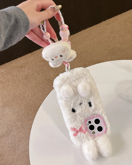 Cute Soft 3D Bunny Rabbit Plush Wristlet Strap Phone Case Cover for iPhone