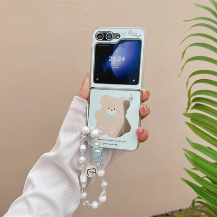 Cute Cartoon Designs Mirror Wristlet Strap Phone Case Cover for Samsung Z Flip