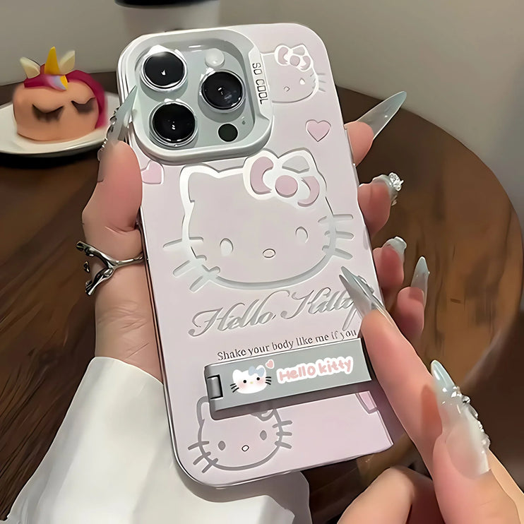 Luxury Pink Hello Kitty Phone Case Cover with Holder For iPhone