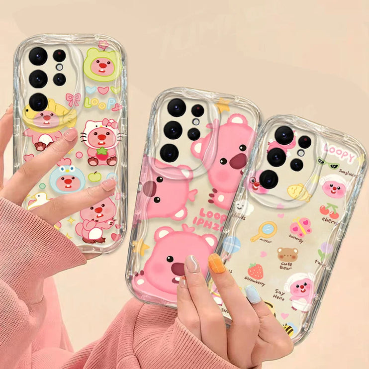 Cute Cartoon Clear 3D Wave Phone Case Cover for Samsung Galaxy S Series