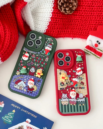 3D Cartoon Christmas Phone Case with Santa Claus Reindeer Festive Design for iPhone