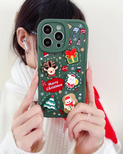 3D Christmas Elk Snowman Santa Claus Cartoon Phone Case Cover for iPhone