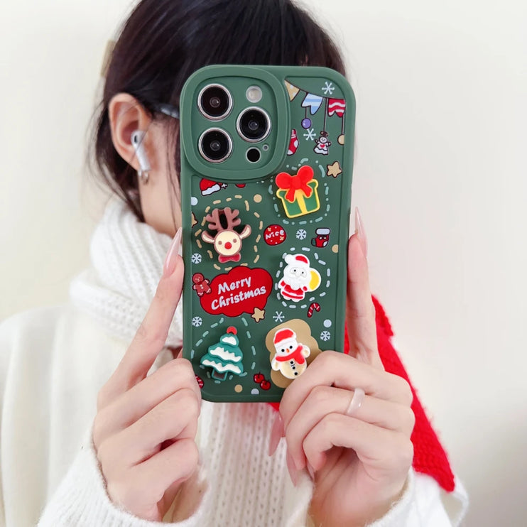 3D Christmas Elk Snowman Santa Claus Cartoon Phone Case Cover for iPhone