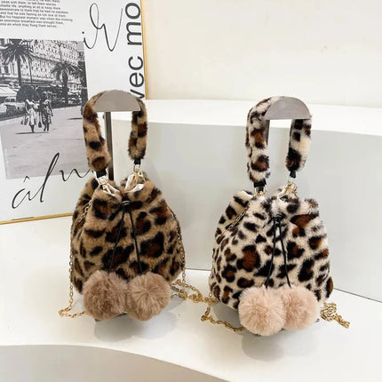 Chic Stylish Leopard Print Soft Plush Fashion Handbag Shoulder & Crossbody Bag