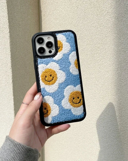 Cozy Soft Plush Smiley Flower Phone Case Cover for iPhone