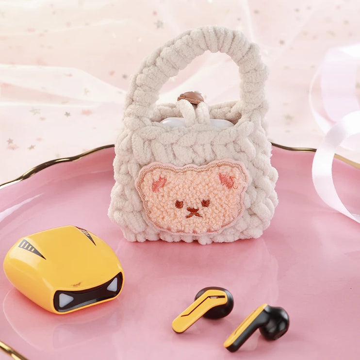 Cute Handmade Crochet Teddy Bear Earphone Headphone Case Storage Bag for AirPods