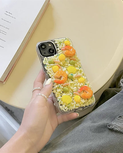 Fun 3D Food Themed Shrimp Fried Rice Clear Protective Case Cover for iPhone