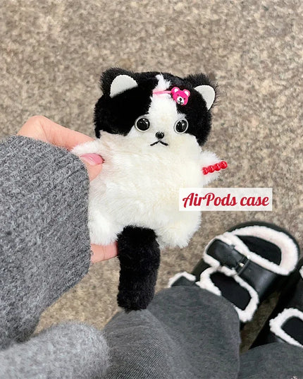 Cute Soft Fluffy Plushie Cartoon Cat Earphone Headphone Case AirPods