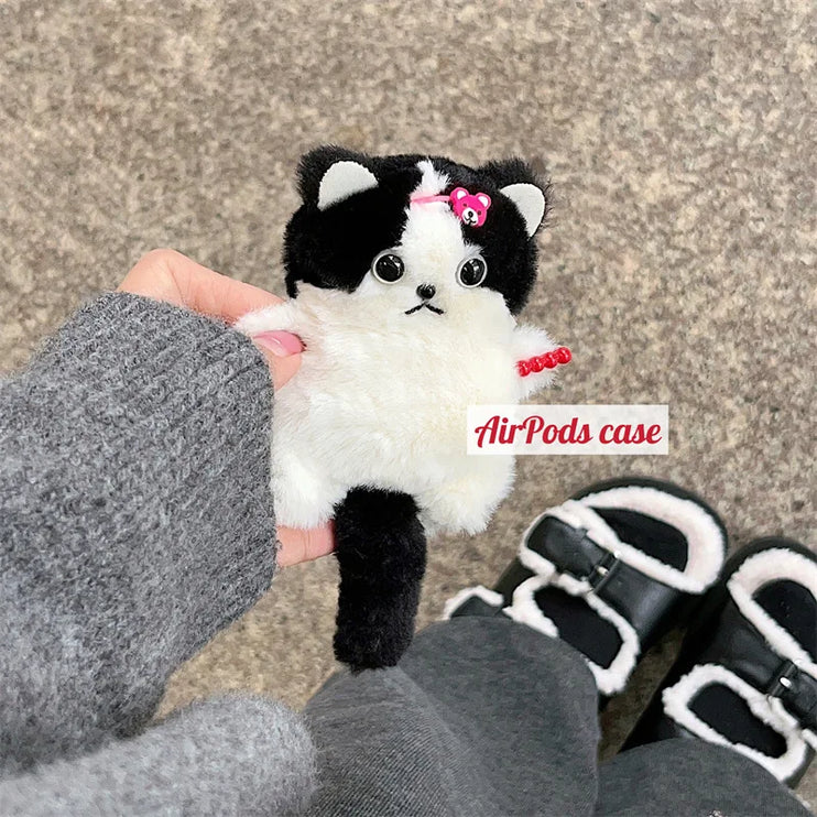 Cute Soft Fluffy Plushie Cartoon Cat Earphone Headphone Case AirPods