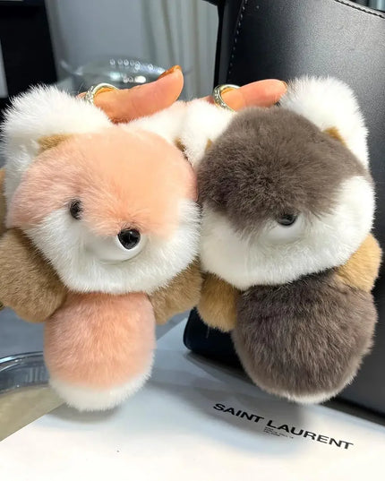 Cute Fluffy Fur Plushie Fox Pendant Keychain Phone Backpack Bag Charm