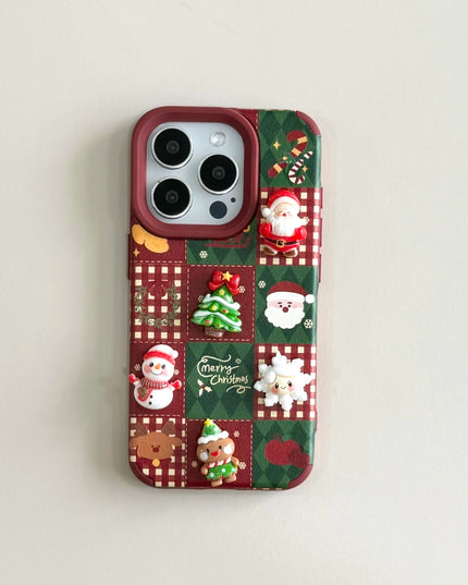 Cute Cartoon Christmas Santa Elk Charm Wristlet Strap Phone Case Cover for iPhone