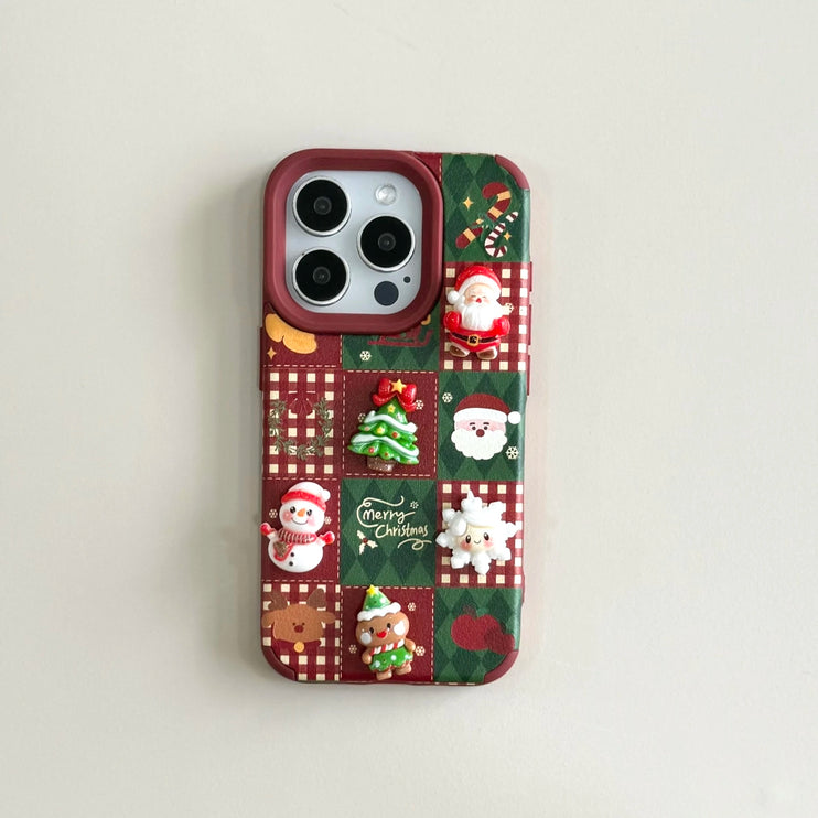 Cute Cartoon Christmas Santa Elk Charm Wristlet Strap Phone Case Cover for iPhone