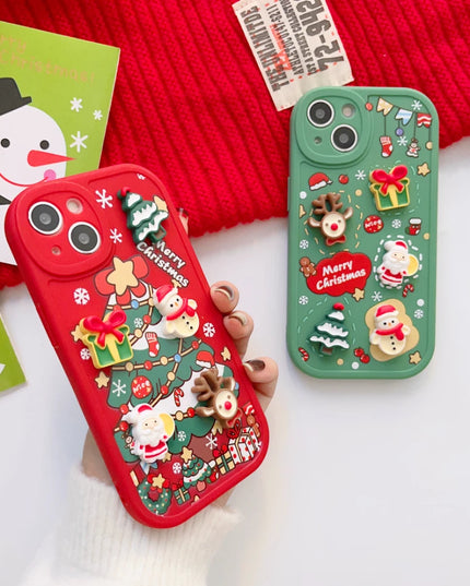 3D Christmas Elk Snowman Santa Claus Cartoon Phone Case Cover for iPhone