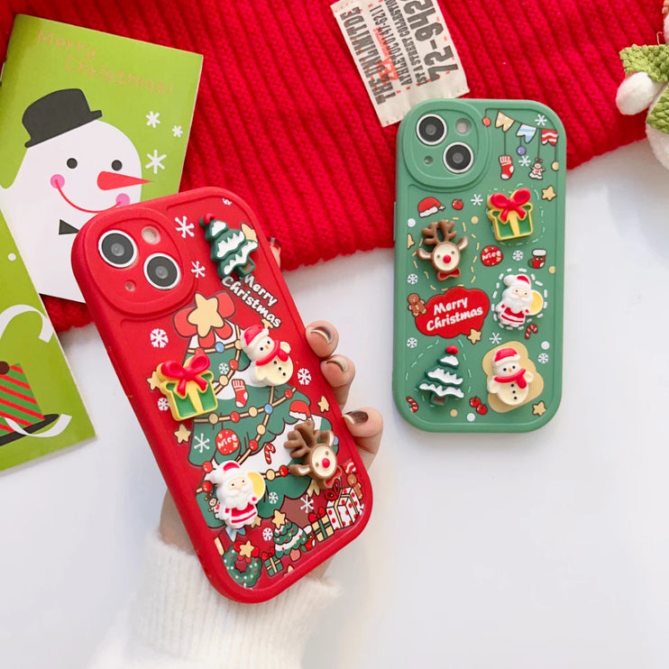 3D Christmas Elk Snowman Santa Claus Cartoon Phone Case Cover for iPhone