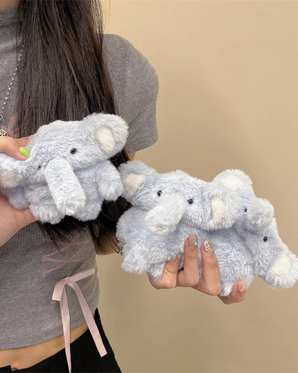 Kawaii Fluffy Elephant AirPods Case - Plush Protection for Your Earbuds