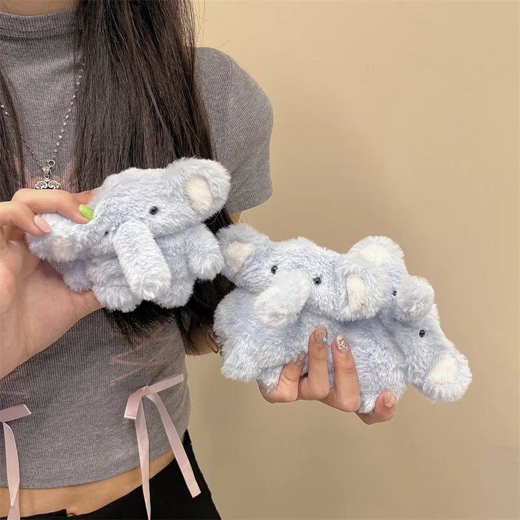 Kawaii Fluffy Elephant AirPods Case - Plush Protection for Your Earbuds