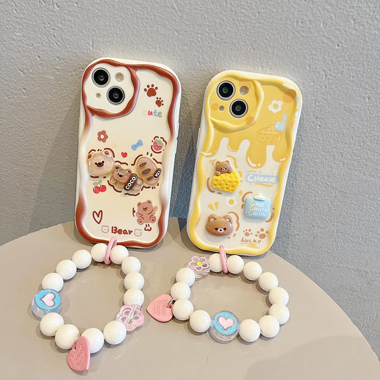 3D Cute Bear Cartoon Phone Case with Bracelet for Samsung Galaxy Series