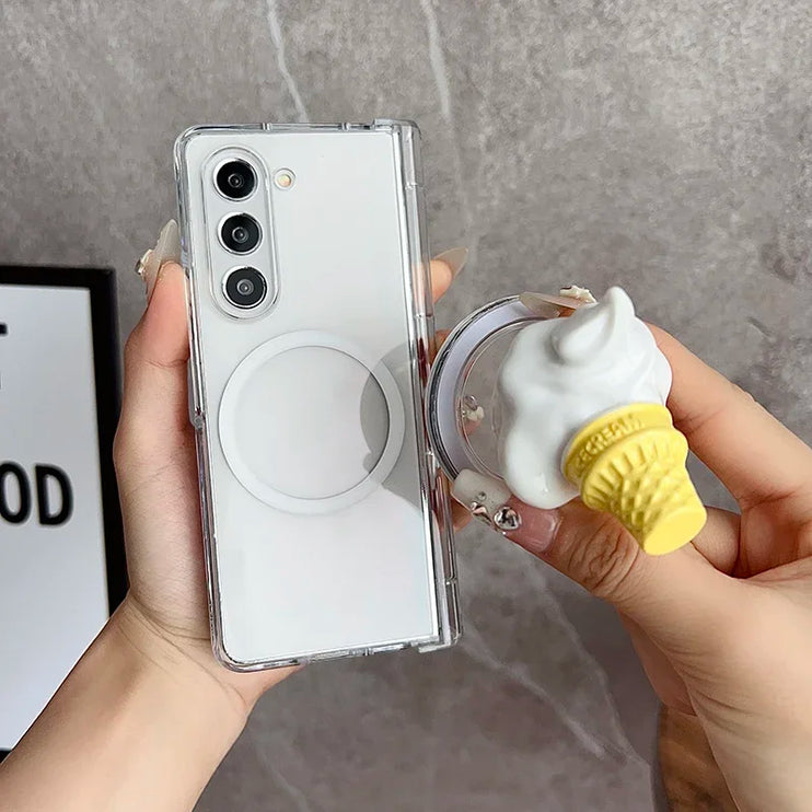 Fun Magnetic Ice Cream Stand Clear Phone Case for Samsung Z Fold Series