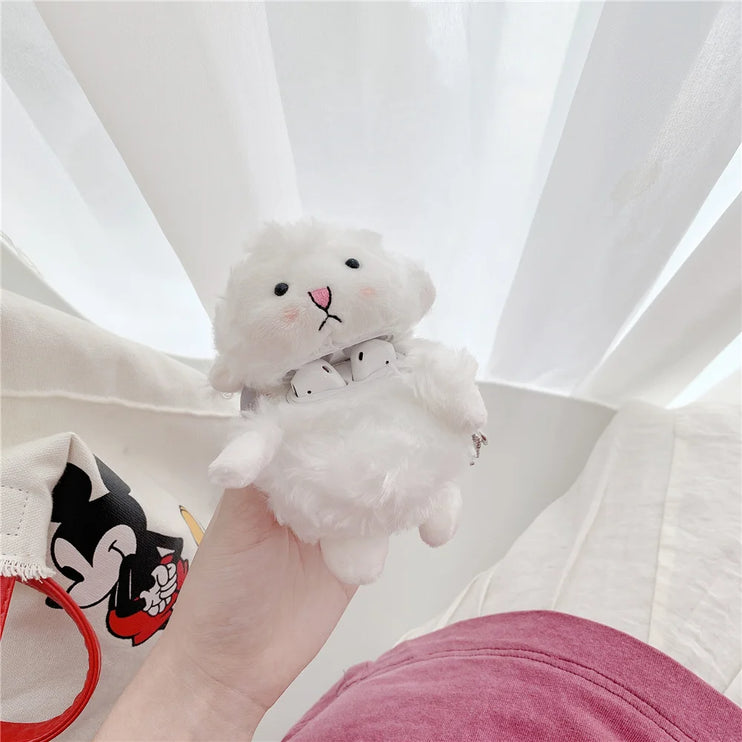 Cute Soft Fluffy Plush Sheep Cartoon Earphone Headphone Case AirPods