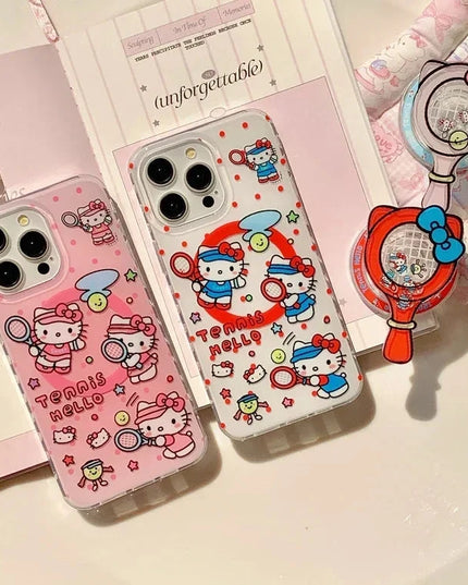 Cute Cartoon Sanrio Hello Kitty Magnetic Grip Holder MagSafe Wireless Charge Phone Case for iPhone