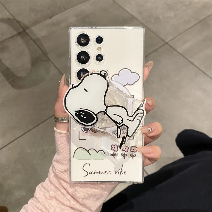 Classic Snoopy Peanut Cartoon Magnetic Holder MagSafe Phone Case Cover for Samsung