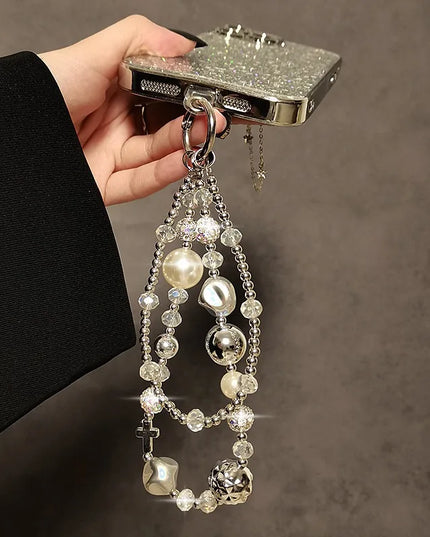 Beautiful Elegant Beaded Crystal Pearl Phone Keychain Wrist Hand Strap