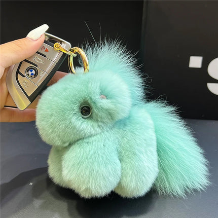 Cute Fluffy Fur Plushie Milk Green Pony Horse Keychain Backpack Bag Charm