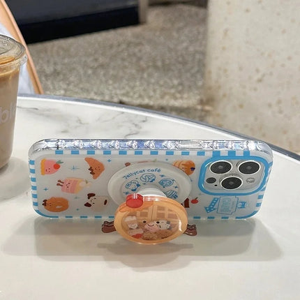 Cute Waffle Cake Magnetic Holder MagSafe Wireless Charging Phone Case for iPhone