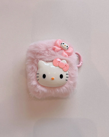 Cute Pink Fluffy Plush Pink Hello Kitty Earphone Headphone Case for AirPods