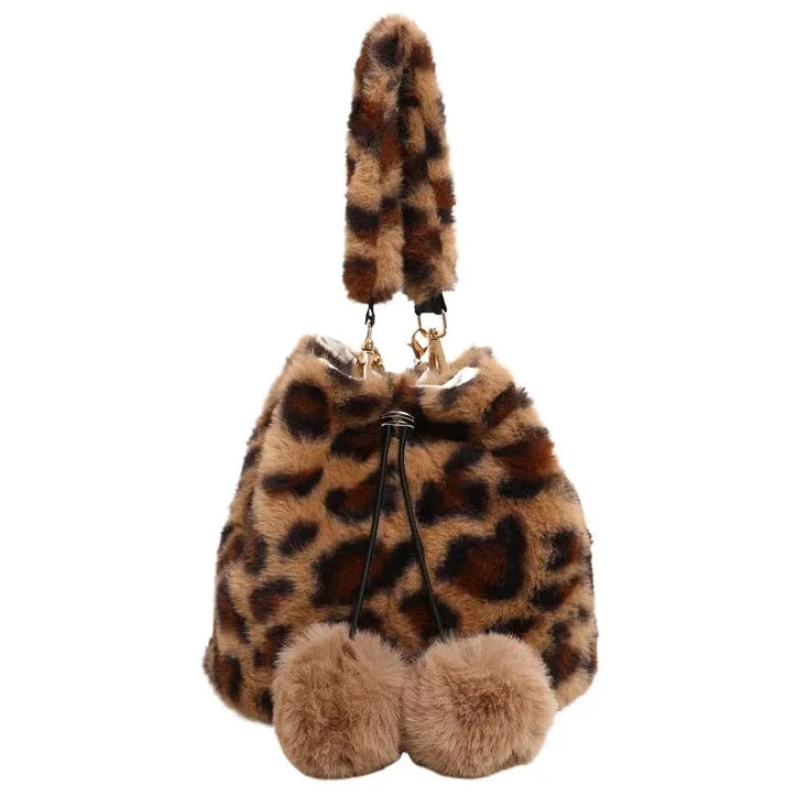 Chic Stylish Leopard Print Soft Plush Fashion Handbag Shoulder & Crossbody Bag