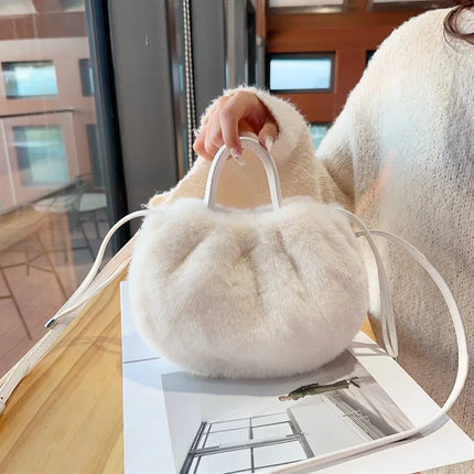 Cute Soft Fluffy Faux Fur Fashion Handbag Shoulder & Crossbody Bag