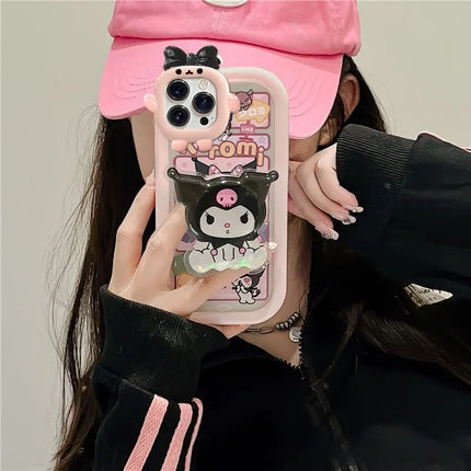 Adorable 3D Kuromi Bow-Knot Phone Case Cover for iPhone