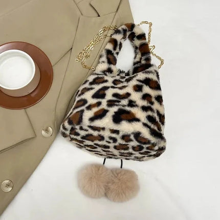 Chic Stylish Leopard Print Soft Plush Fashion Handbag Shoulder & Crossbody Bag