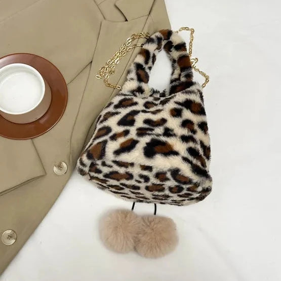 Chic Stylish Leopard Print Soft Plush Fashion Handbag Shoulder & Crossbody Bag