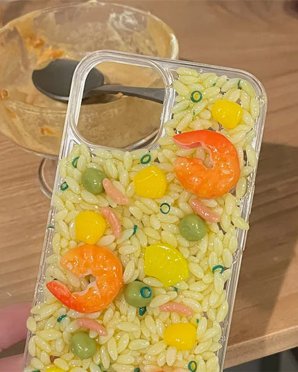 Fun 3D Food Themed Shrimp Fried Rice Clear Protective Case Cover for iPhone