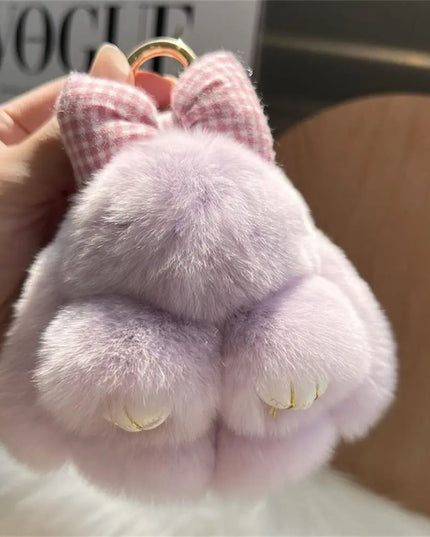 Cute Ultra Soft Fluffy Fur Bunny Rabbit with Hair Bow Keychain Phone Bag Charm