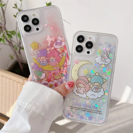 Cute Twin Stars Liquid Glitter Quicksand Phone Case Cover iPhone