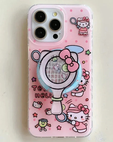 Cute Cartoon Sanrio Hello Kitty Magnetic Grip Holder MagSafe Wireless Charge Phone Case for iPhone