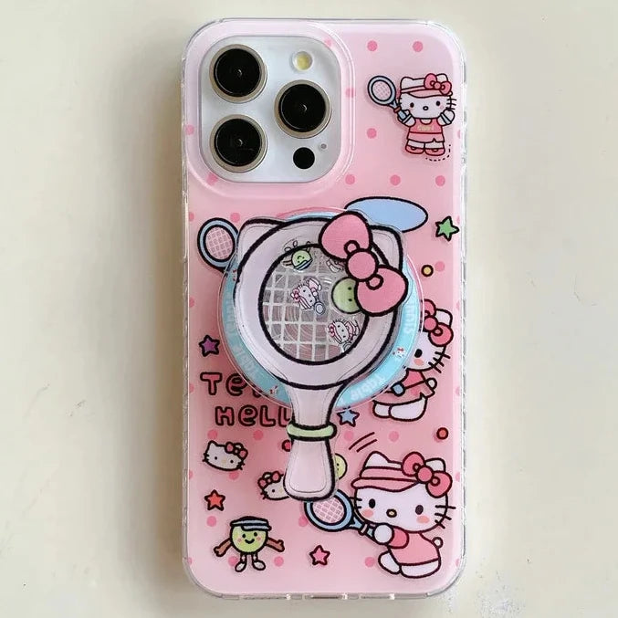 Cute Cartoon Sanrio Hello Kitty Magnetic Grip Holder MagSafe Wireless Charge Phone Case for iPhone