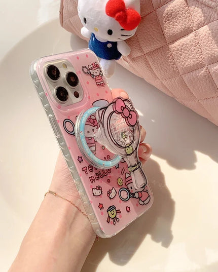 Cute Cartoon Sanrio Hello Kitty Magnetic Grip Holder MagSafe Wireless Charge Phone Case for iPhone