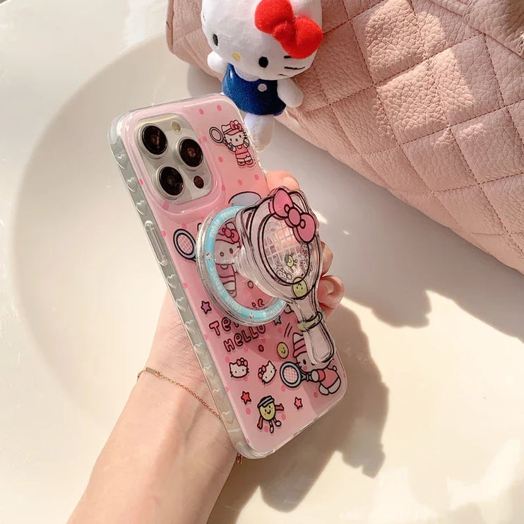 Cute Cartoon Sanrio Hello Kitty Magnetic Grip Holder MagSafe Wireless Charge Phone Case for iPhone