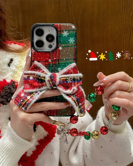 Christmas Holiday Bow Design Phone Case with Keychain Wristlet Strap