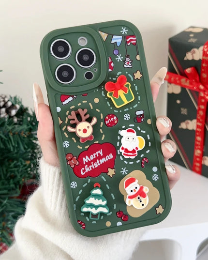 3D Christmas Elk Snowman Santa Claus Cartoon Phone Case Cover for iPhone