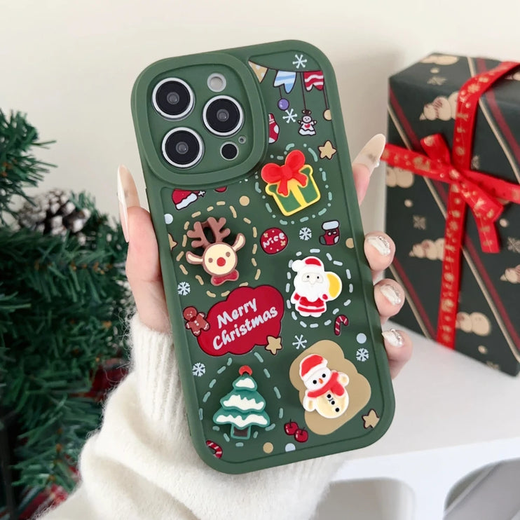 3D Christmas Elk Snowman Santa Claus Cartoon Phone Case Cover for iPhone