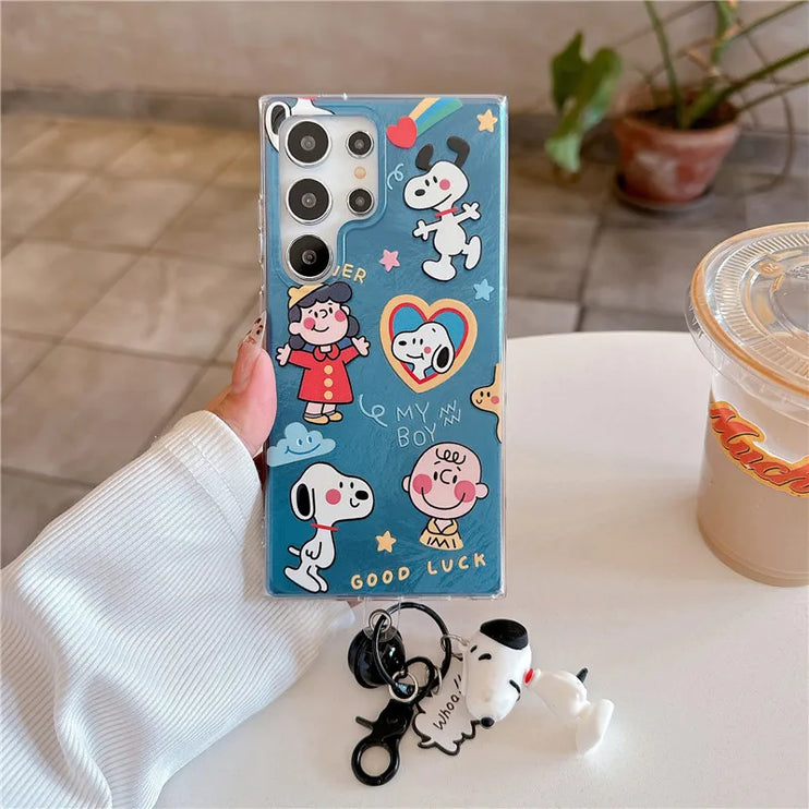 Cute Snoopy Charlie Brown Keychain Charm Phone Case Cover for Samsung Galaxy