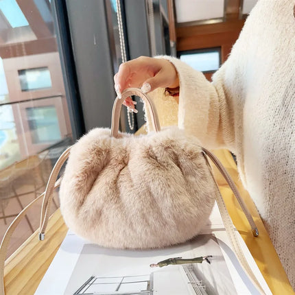 Cute Soft Fluffy Faux Fur Fashion Handbag Shoulder & Crossbody Bag