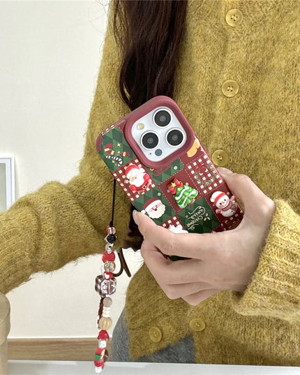 Cute Cartoon Christmas Santa Elk Charm Wristlet Strap Phone Case Cover for iPhone